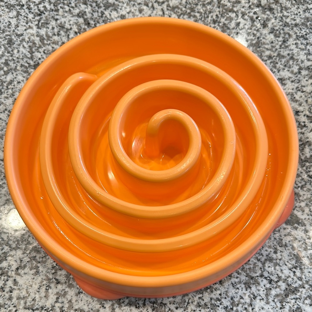 Orange Slow Feeder Dog Bowl